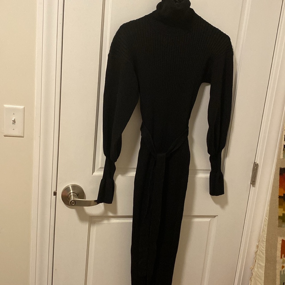 Black Turtleneck Ribbed Knit Sweater midi dress